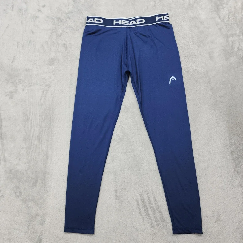 HEAD Leggings Mens M Blue Compression Stretch Base Layer Running Athletic Gym